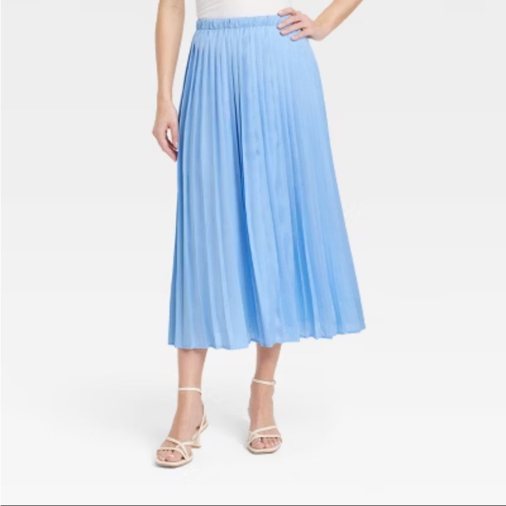 A New Day Icy Blue Satin Pleated Skirt